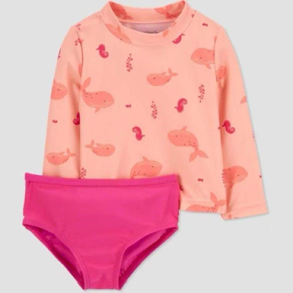 265 NWT Carter's Just One You Baby Girls' Long Sleeve Sealife Rash Guard Set 12M